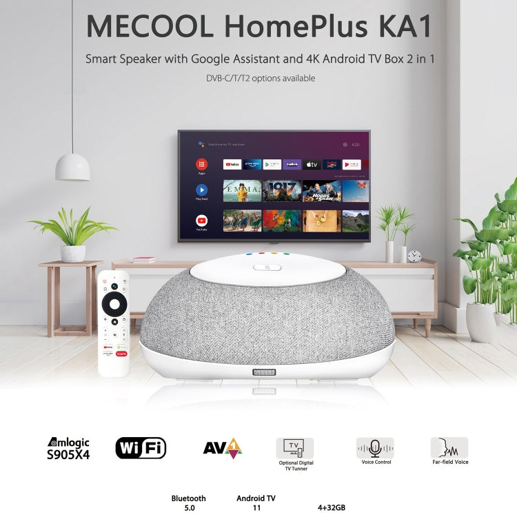 MECOOL KA1 Smart TV Speaker Android 11 TV Box with Remote Control, Amlogic S905X4 Quad Core Cortex-A55, 4GB+32GB, Dual-Band / Bluetooth / Ethernet / OTT(UK Plug) - Amlogic S905 by MECOOL | Online Shopping South Africa | PMC Jewellery | Buy Now Pay Later Mobicred