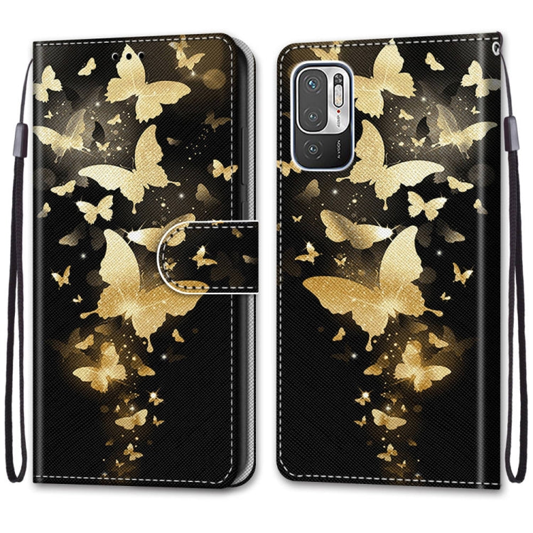 For Xiaomi Redmi Note 10 5G Coloured Drawing Cross Texture Horizontal Flip PU Leather Case with Holder & Card Slots & Wallet & Lanyard(Golden Butterfly Group) - Xiaomi Cases by PMC Jewellery | Online Shopping South Africa | PMC Jewellery