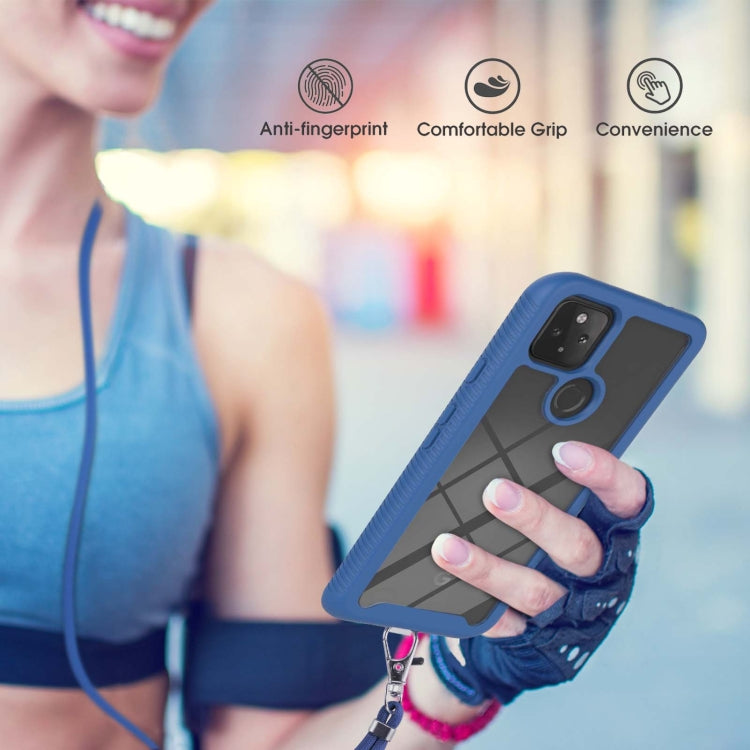 For Google Pixel 5A 5G Starry Sky Solid Color Series Shockproof PC + TPU Protective Case with Neck Strap(Blue) - Google Cases by PMC TechLife | Online Shopping South Africa | PMC TechLife | Buy Now Pay Later Mobicred