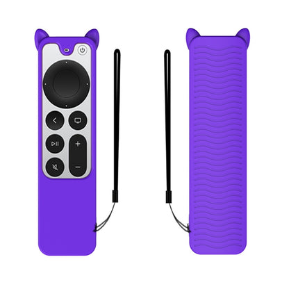 Cat Ears Shape Silicone Protective Case Cover For Apple TV 4K 4th Siri Remote Controller(Purple) - Apple TV Accessories by PMC Jewellery | Online Shopping South Africa | PMC Jewellery