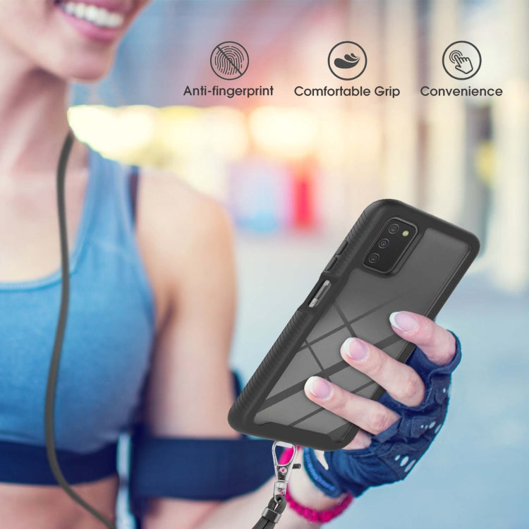 For Samsung Galaxy A03s EU Version Starry Sky Solid Color Series Shockproof PC + TPU Protective Case with Neck Strap(Black) - Galaxy Phone Cases by PMC TechLife | Online Shopping South Africa | PMC TechLife | Buy Now Pay Later Mobicred