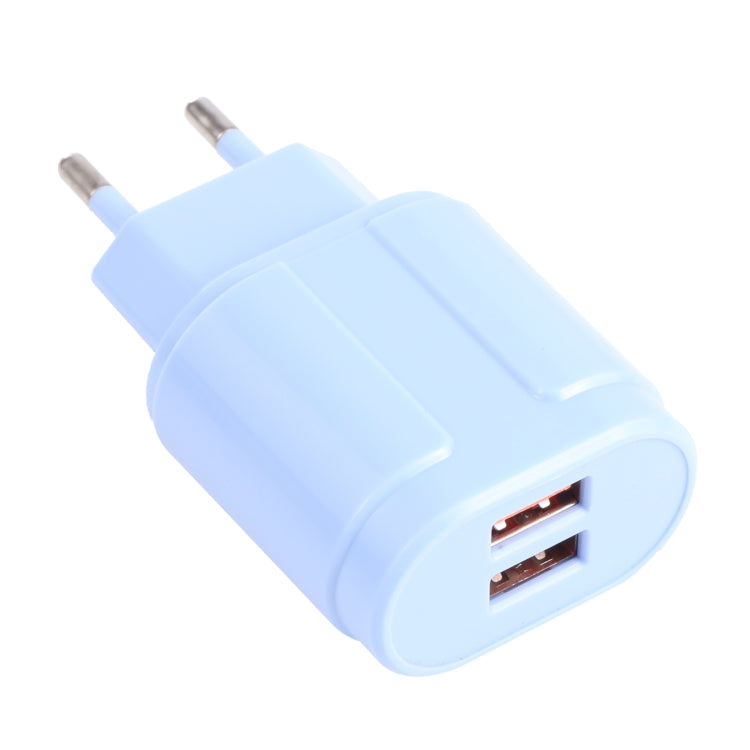 13-22 2.1A Dual USB Macarons Travel Charger, EU Plug(Blue) - free shipping - PMC TechLife - Order now!