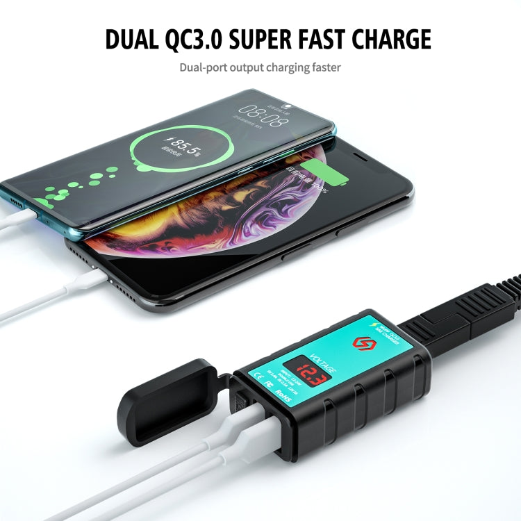 WUPP ZH-1422A2 DC12-24V Motorcycle Square Dual USB Fast Charging Charger with Switch + Voltmeter + Integrated SAE Socket + 1m SAE Socket Cable - Battery Charger by WUPP | Online Shopping South Africa | PMC TechLife | Buy Now Pay Later Mobicred
