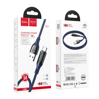 hoco S51 5A Type-C / USB-C Digital Display Charging Data Cable, Length: 1.2m(Blue) - USB-C & Type-C Cable by hoco | Online Shopping South Africa | PMC Jewellery