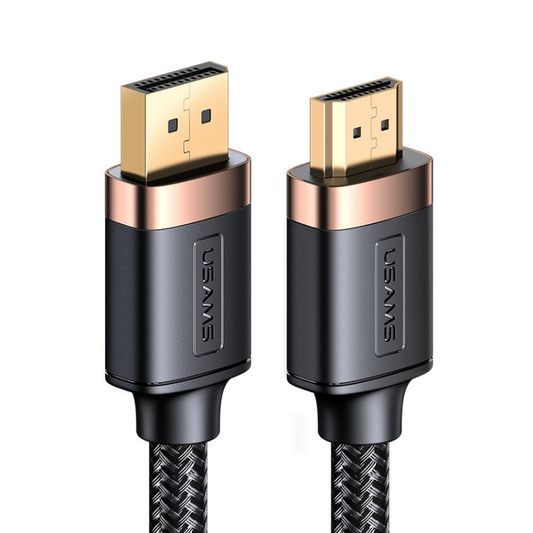 USAMS US-SJ530 U74 DP to HDMI 4K Glossy Aluminum Alloy HD Audio and Video Cable, Cable Length: 2m(Black) -  by USAMS | Online Shopping South Africa | PMC Jewellery | Buy Now Pay Later Mobicred