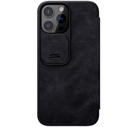 For iPhone 13 Pro Max NILLKIN QIN Series Pro Sliding Camera Cover Design Crazy Horse Texture Horizontal Flip Leather Case with Card Slot (Black) - iPhone 13 Pro Max Cases by NILLKIN | Online Shopping South Africa | PMC Jewellery