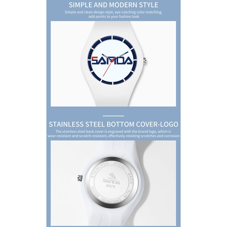 SANDA 6076 Simple Scale Round Dial Ladies Silicone Strap Quartz Watch(White Blue Vertical Mark) - Silicone Strap Watches by SANDA | Online Shopping South Africa | PMC Jewellery | Buy Now Pay Later Mobicred