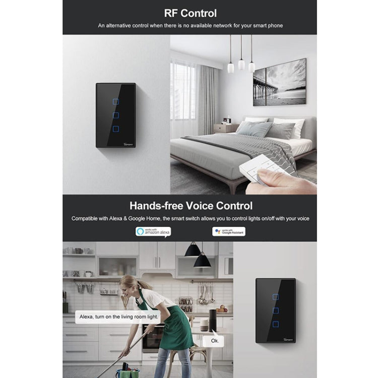 Sonoff T3 US-TX 433 RF WIFI Smart Remote Control Wall Touch Switch, US Plug, Style:Three Buttons - free shipping - PMC TechLife - Order now!