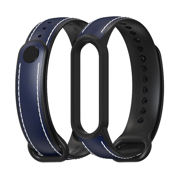 For Xiaomi Mi Band 5/6/7 MIJOBS TPU + Leather Watch Band(Blue+Black) - Watch Bands by MIJOBS | Online Shopping South Africa | PMC Jewellery | Buy Now Pay Later Mobicred