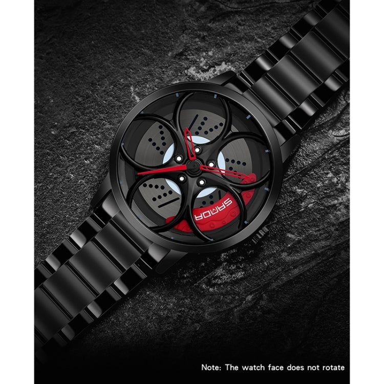 SANDA 1070 3D Oval Hollow Out Wheel Non-rotatable Dial Quartz Watch for Men, Style:Mesh Belt(Silver Red) - Metal Strap Watches by SANDA | Online Shopping South Africa | PMC Jewellery | Buy Now Pay Later Mobicred