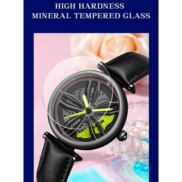 SANDA 1074 3D Hollow Out Wheel Non-rotatable Dial Quartz Watch for Women, Style:Steel Belt(Black Green) - Metal Strap Watches by SANDA | Online Shopping South Africa | PMC Jewellery | Buy Now Pay Later Mobicred