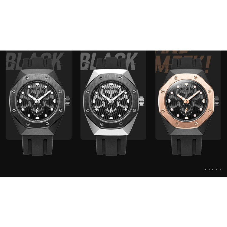 BAOGELA 1901 Honeycomb Hollow Luminous Dial Silicone Strap Quartz Watch For Men(Black Rose Gold) - Silicone Strap Watches by BAOGELA | Online Shopping South Africa | PMC Jewellery | Buy Now Pay Later Mobicred