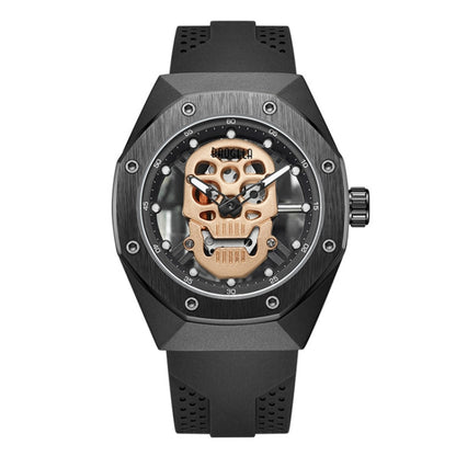 BAOGELA 1902 Skull Luminous Dial Silicone Strap Quartz Watch For Men(Black Rose Gold) - Silicone Strap Watches by BAOGELA | Online Shopping South Africa | PMC Jewellery | Buy Now Pay Later Mobicred