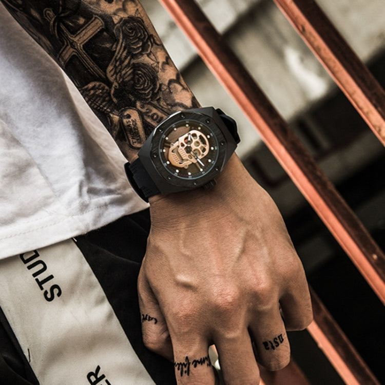 BAOGELA 1902 Skull Luminous Dial Silicone Strap Quartz Watch For Men(Black Rose Gold) - Silicone Strap Watches by BAOGELA | Online Shopping South Africa | PMC Jewellery | Buy Now Pay Later Mobicred