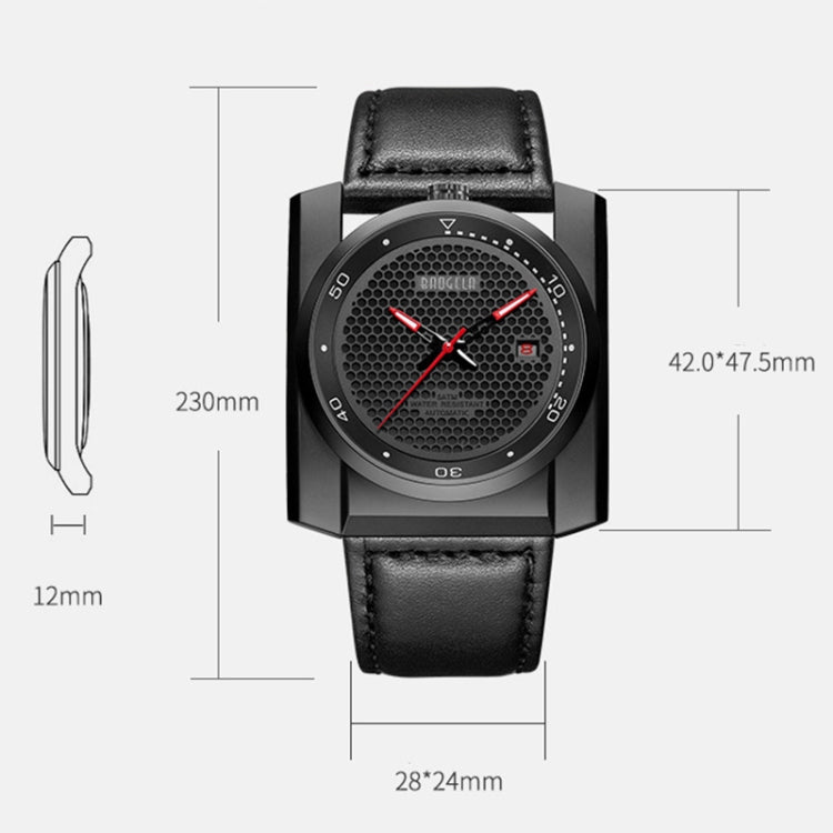 BAOGELA 6775G Honeycomb Hollow Round Dial Leather Strap Clock Calendar Mechanical Watch For Men(Black) - Leather Strap Watches by BAOGELA | Online Shopping South Africa | PMC Jewellery | Buy Now Pay Later Mobicred