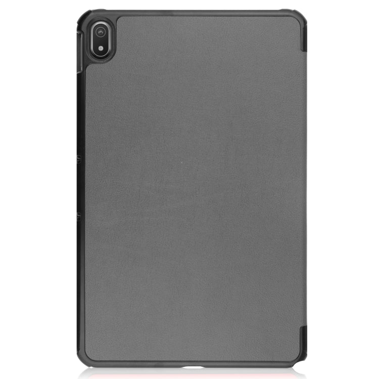 For Nokia T20 Three-folding Holder Custer Texture Leather Tablet Case(Grey) - Nokia by PMC TechLife | Online Shopping South Africa | PMC TechLife | Buy Now Pay Later Mobicred