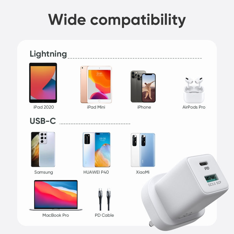 JOYROOM L-QP303 PD 30W USB-C / Type-C + QC 3.0 USB Mini Fast Charger, UK Plug(White) - USB Charger by JOYROOM | Online Shopping South Africa | PMC Jewellery