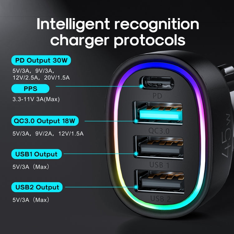 JOYROOM JR-CL09 45W PD+QC 3.0+Dual USB 4 Ports Fast Charging Car Charger(Black) - Car Charger by JOYROOM | Online Shopping South Africa | PMC Jewellery
