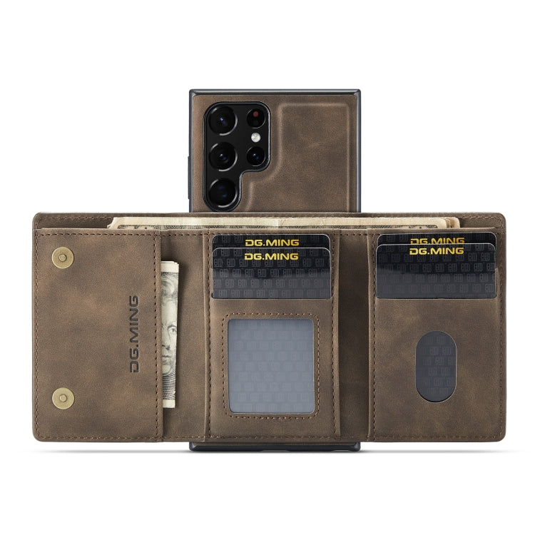 For Samsung Galaxy S22 Ultra 5G DG.MING M1 Series 3-Fold Multi Card Wallet Phone Case(Coffee) - Galaxy S22 Ultra 5G Cases by DG.MING | Online Shopping South Africa | PMC Jewellery | Buy Now Pay Later Mobicred