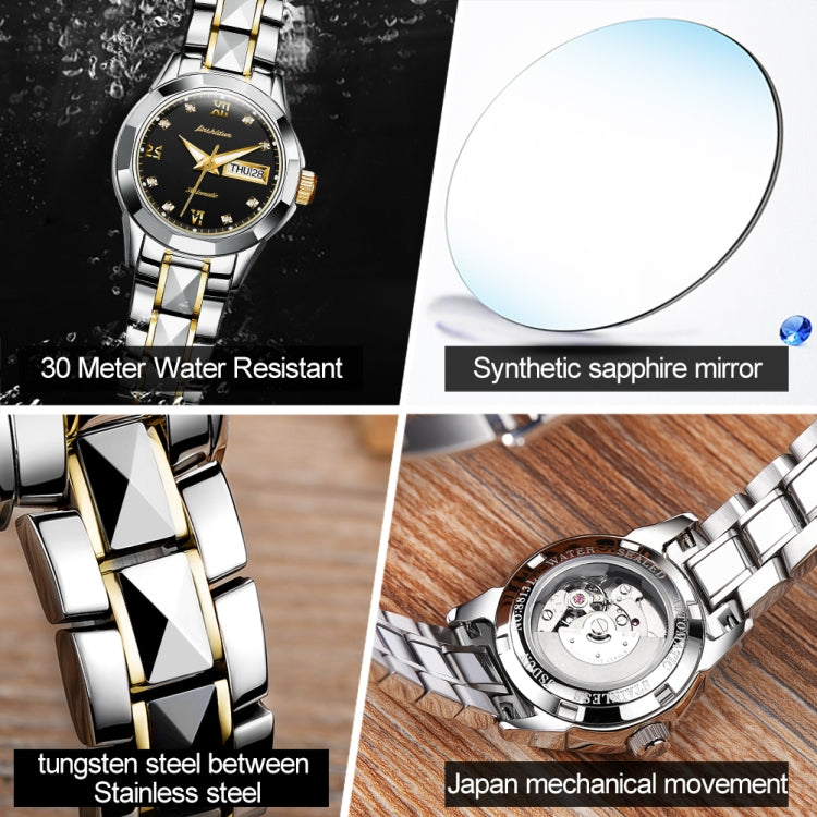 JIN SHI DUN 8813 Fashion Waterproof Luminous Automatic Mechanical Watch, Style:Women(Silver Gold Black) - Metal Strap Watches by JIN SHI DUN | Online Shopping South Africa | PMC Jewellery | Buy Now Pay Later Mobicred