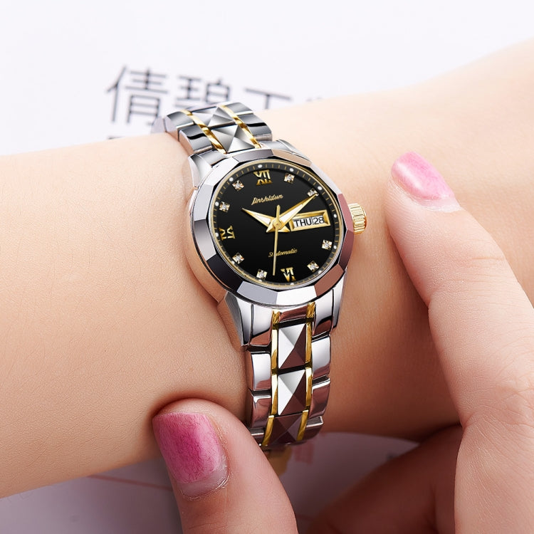 JIN SHI DUN 8813 Fashion Waterproof Luminous Automatic Mechanical Watch, Style:Women(Silver Gold Black) - Metal Strap Watches by JIN SHI DUN | Online Shopping South Africa | PMC Jewellery | Buy Now Pay Later Mobicred