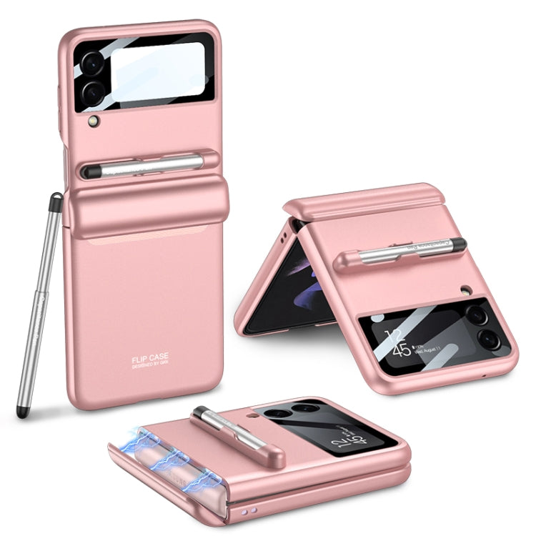 For Samsung Galaxy Z Flip3 5G GKK Magnetic Full Coverage Phone Flip Case with Pen(Pink) - Galaxy Phone Cases by GKK | Online Shopping South Africa | PMC Jewellery | Buy Now Pay Later Mobicred