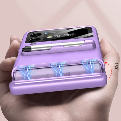 For Samsung Galaxy Z Flip3 5G GKK Magnetic Full Coverage Phone Flip Case with Pen(Purple) - Galaxy Phone Cases by GKK | Online Shopping South Africa | PMC Jewellery | Buy Now Pay Later Mobicred