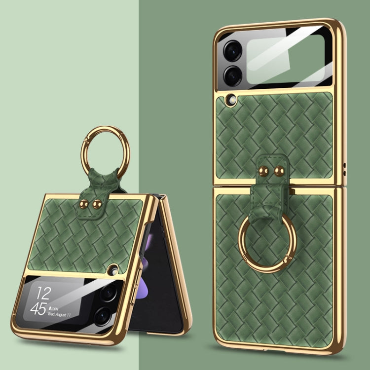 For Samsung Galaxy Z Flip3 5G GKK Integrated Plating Weave Texture Phone Case with Ring Holder(Grass Green) - Galaxy Phone Cases by GKK | Online Shopping South Africa | PMC Jewellery | Buy Now Pay Later Mobicred