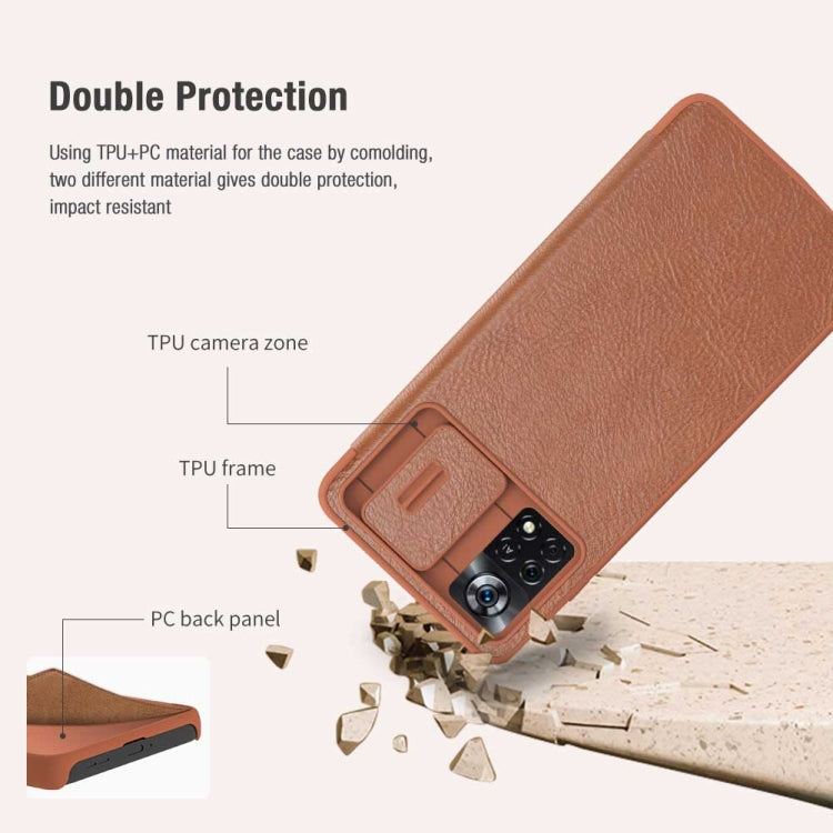 For Xiaomi Poco X4 Pro 5G NILLKIN QIN Series Pro Sliding Camera Cover Leather Phone Case(Brown) - Xiaomi Cases by NILLKIN | Online Shopping South Africa | PMC Jewellery