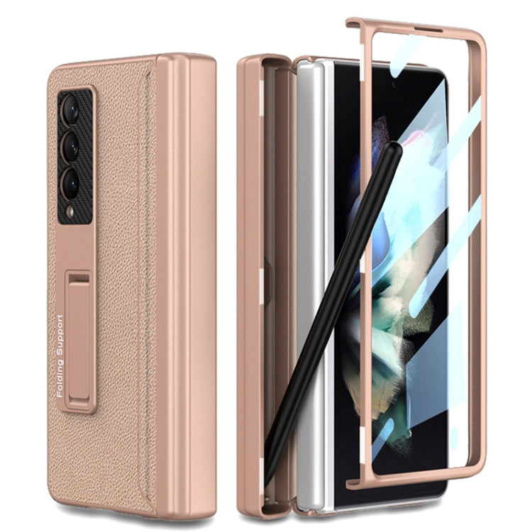 For Samsung Galaxy Z Fold3 5G GKK Magnetic Hinge Plain Leather Phone Flip Case with Pen Box(Mist Gold) - Galaxy Phone Cases by GKK | Online Shopping South Africa | PMC Jewellery | Buy Now Pay Later Mobicred