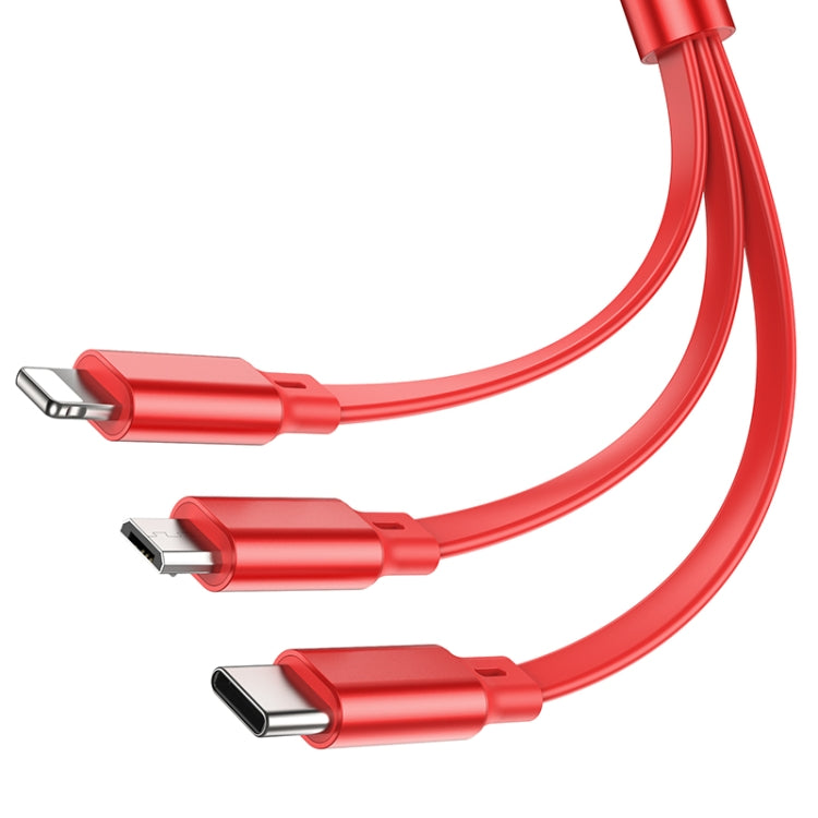 hoco X75 3 in 1 2A 8 Pin + USB-C / Type-C + Micro USB Double-pull Charging Cable, Length: 1m(Red) - Multifunction Cable by hoco | Online Shopping South Africa | PMC Jewellery