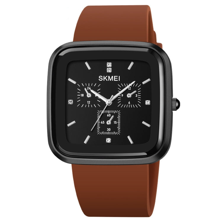 SKMEI 1902 Stainless Steel Buckle Silicone Strap Waterproof Quartz Watch(Black + Brown) - Silicone Strap Watches by SKMEI | Online Shopping South Africa | PMC Jewellery | Buy Now Pay Later Mobicred