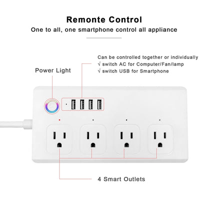 ZigBee 10A SM-SO301-U 2500W 4 Holes + 4 USB Smart Power Strip, US Plug(White) - Smart Socket by PMC Jewellery | Online Shopping South Africa | PMC Jewellery