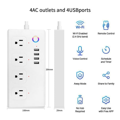 WiFi 10A SM-SO301-U 2500W 4 Holes + 4 USB Smart Power Strip, US Plug(White) - Smart Socket by PMC Jewellery | Online Shopping South Africa | PMC Jewellery