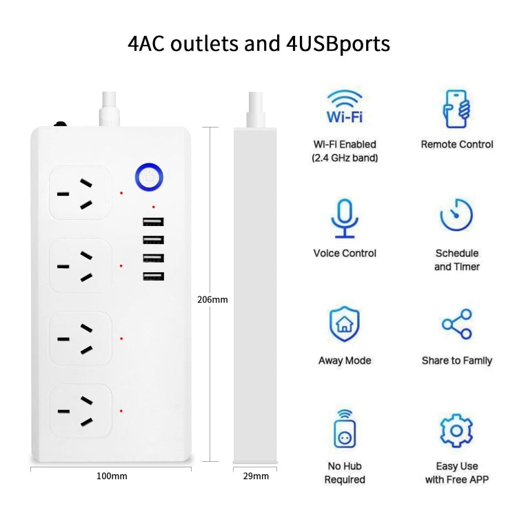ZigBee 10A SM-SO301-A 4 Holes + 4 USB 2000W Multi-purpose Smart Power Strip, AU Plug - Smart Socket by PMC TechLife | Online Shopping South Africa | PMC TechLife