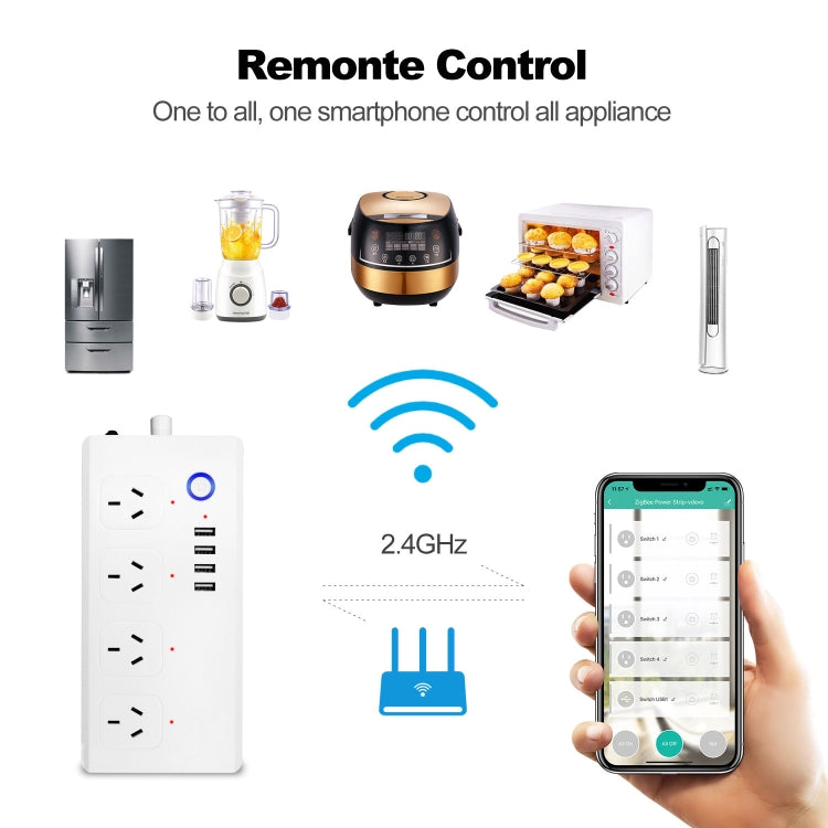 ZigBee 10A SM-SO301-A 4 Holes + 4 USB 2000W Multi-purpose Smart Power Strip, AU Plug - Smart Socket by PMC TechLife | Online Shopping South Africa | PMC TechLife