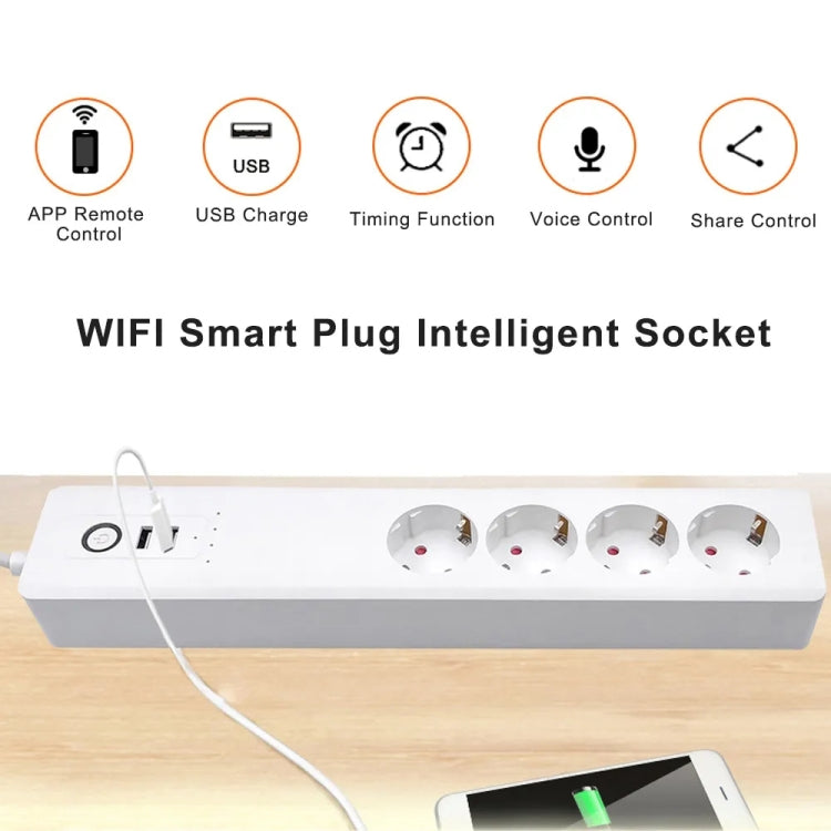 WiFi 10A SM-SO306-E 4 Holes + 2 USB Multi-purpose Smart Power Strip, EU Plug - Smart Socket by PMC Jewellery | Online Shopping South Africa | PMC Jewellery