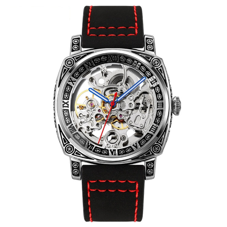 SKMEI 9271 Stainless Steel Buckle Leather Strap Waterproof Mechanical Watch(Red) - Leather Strap Watches by SKMEI | Online Shopping South Africa | PMC Jewellery | Buy Now Pay Later Mobicred