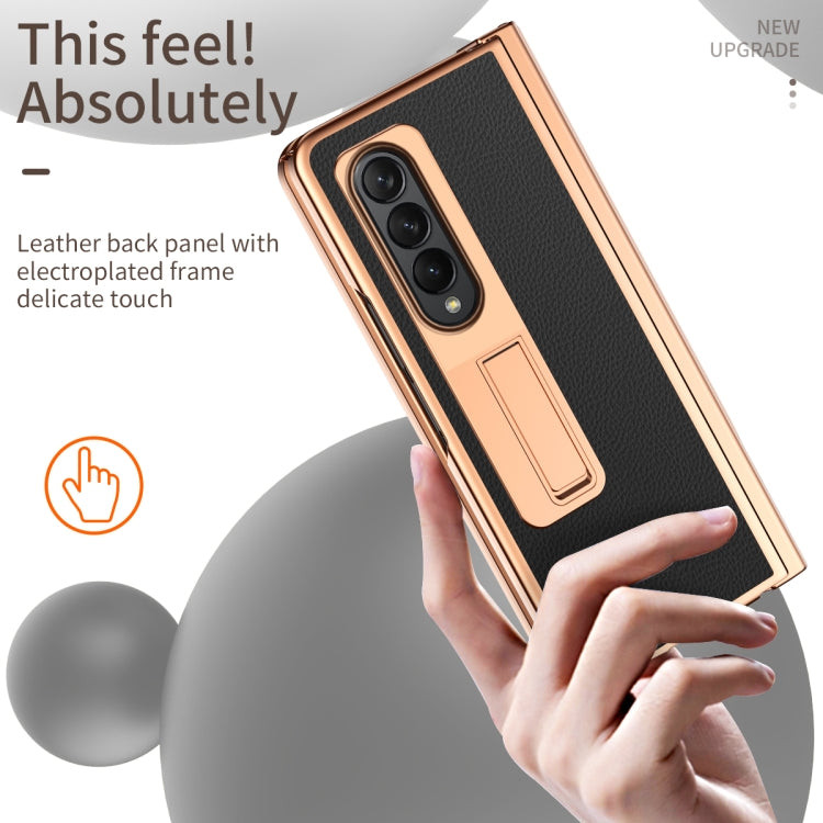 For Samsung Galaxy Z Fold4 Litchi Texture Leather Hinged Electroplated Phone Case with Pen(Black) - free shipping - PMC TechLife - Order now!