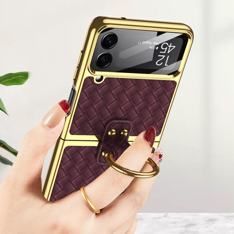 For Samsung Galaxy Z Flip4 GKK Weave Texture Electroplating Protective Phone Case(Gold) - Galaxy Z Flip4 5G Cases by GKK | Online Shopping South Africa | PMC Jewellery