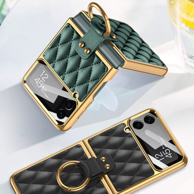 For Samsung Galaxy Z Flip4 GKK Integrated Plating + Leather Phone Case with Ring(Matcha Green) - Galaxy Z Flip4 5G Cases by GKK | Online Shopping South Africa | PMC Jewellery | Buy Now Pay Later Mobicred