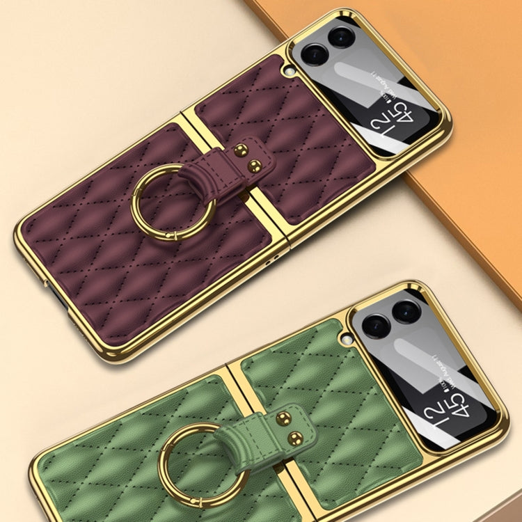 For Samsung Galaxy Z Flip4 GKK Integrated Plating + Leather Phone Case with Ring(Matcha Green) - Galaxy Z Flip4 5G Cases by GKK | Online Shopping South Africa | PMC Jewellery | Buy Now Pay Later Mobicred