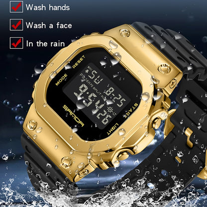 SANDA 2126 Tempered Mirror Luminous Waterproof Dual Display Electronic Watch(Black Gold) - Silicone Strap Watches by SANDA | Online Shopping South Africa | PMC Jewellery | Buy Now Pay Later Mobicred