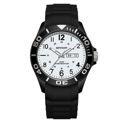 SANDA 9005 TPU Strap Dual Display Waterproof Electronic Watch(Black White) - Silicone Strap Watches by SANDA | Online Shopping South Africa | PMC Jewellery | Buy Now Pay Later Mobicred