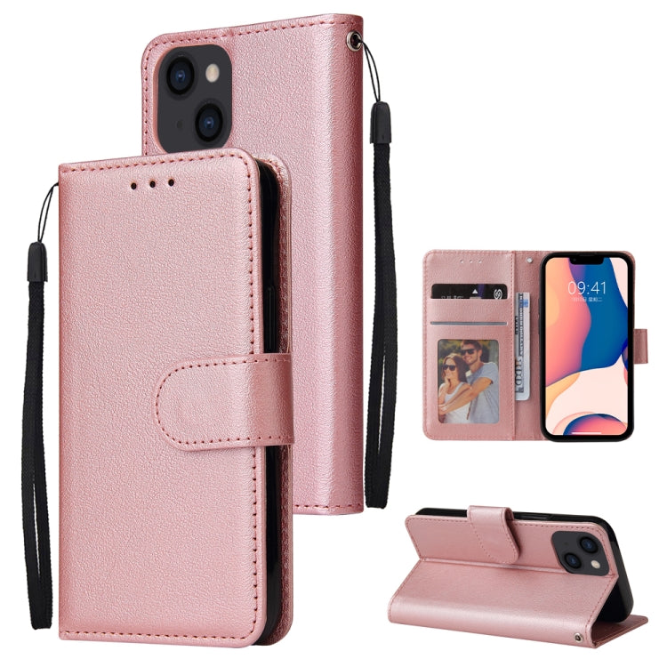 For iPhone 14 Multifunctional Horizontal Flip Leather Case with Three Card Slot (Rose Gold) - free shipping - PMC TechLife - Order now!