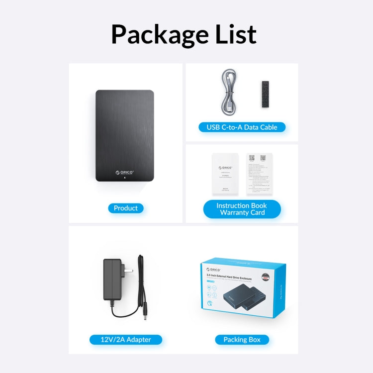 ORICO HM35C3 3.5 inch USB3.1 Gen1 Type-C Hard Drive Enclosure, Plug:EU Plug(Black) - HDD Enclosure by ORICO | Online Shopping South Africa | PMC TechLife
