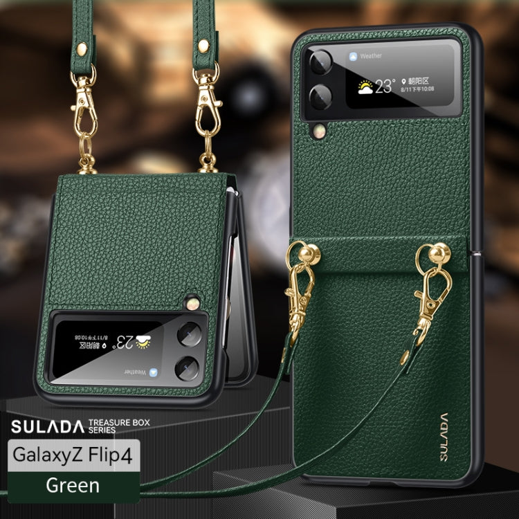 For Samsung Galaxy Z Flip4 SULADA Litchi Texture Leather + TPU Phone Case with Strap(Green) - Galaxy Z Flip4 5G Cases by SULADA | Online Shopping South Africa | PMC Jewellery