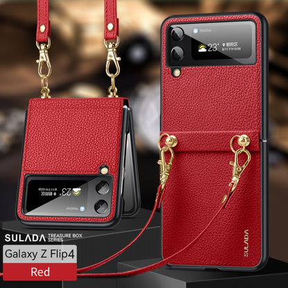 For Samsung Galaxy Z Flip4 SULADA Litchi Texture Leather + TPU Phone Case with Strap(Red) - Galaxy Z Flip4 5G Cases by SULADA | Online Shopping South Africa | PMC Jewellery