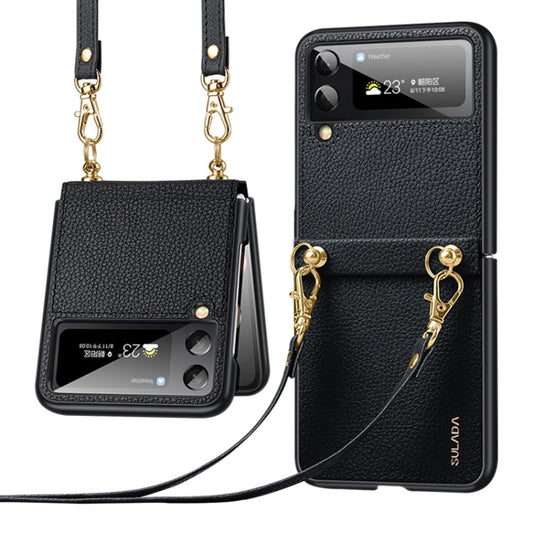 For Samsung Galaxy Z Flip4 SULADA Litchi Texture Leather + TPU Phone Case with Strap(Black) - Galaxy Z Flip4 5G Cases by SULADA | Online Shopping South Africa | PMC Jewellery