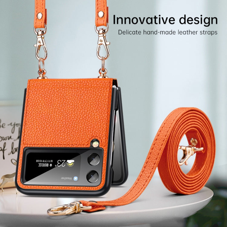 For Samsung Galaxy Z Flip4 SULADA Litchi Texture Leather + TPU Phone Case with Strap(Orange) - Galaxy Z Flip4 5G Cases by SULADA | Online Shopping South Africa | PMC Jewellery